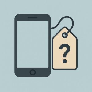 Stilisiertes Handy mit Fragzeichen als Symbol für Strategien beim Onlineverkauf auf Kleinanzeigen-Plattformen